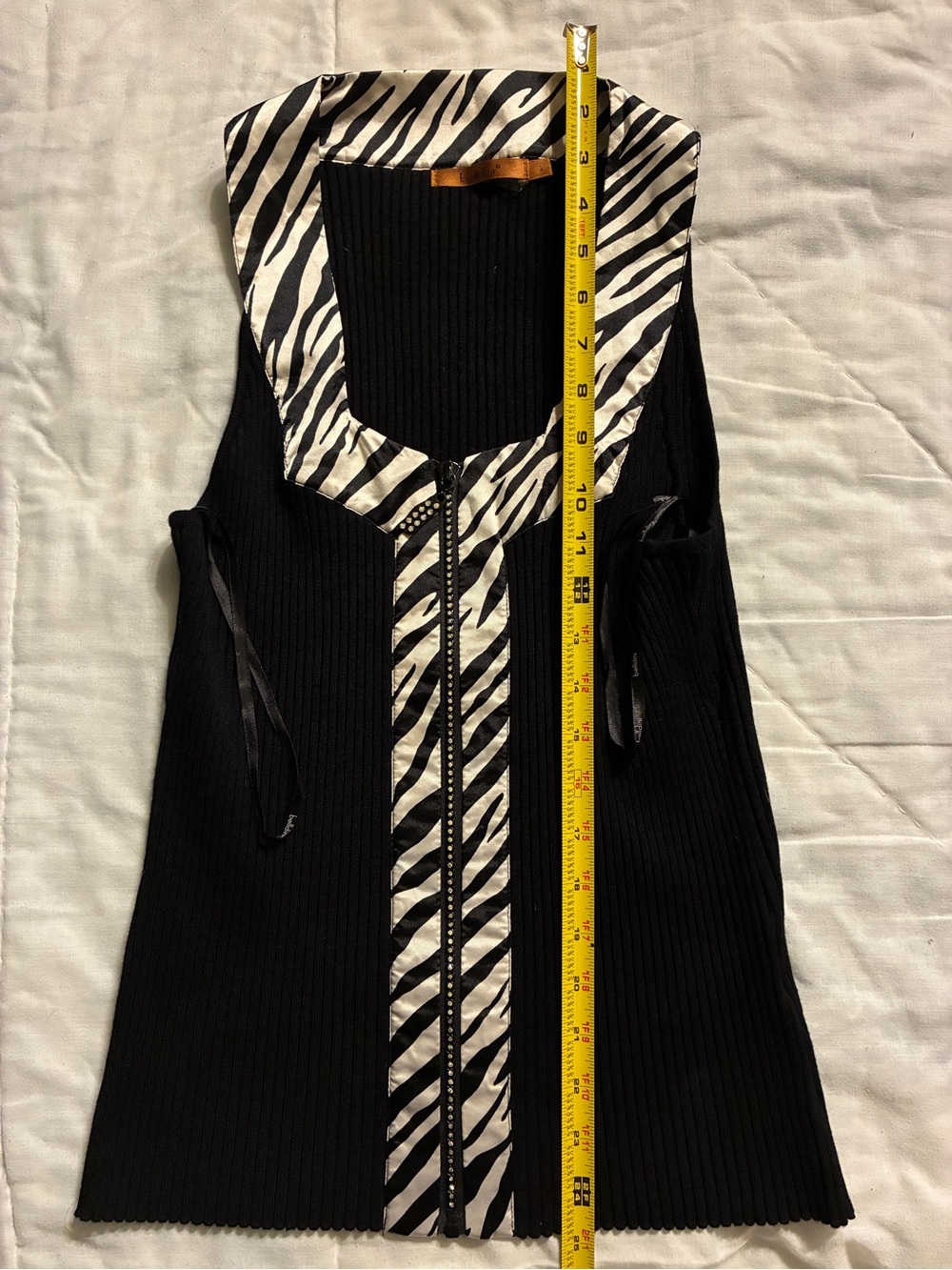 Belldini Black Ribbed Tank with Zebra-Print Trim